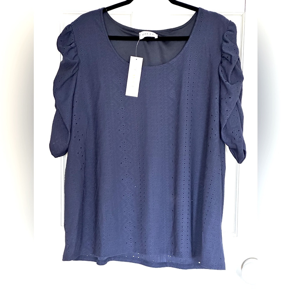 NWT Gilli Midnight Blue Eyelet Blouse - lined - size 1X